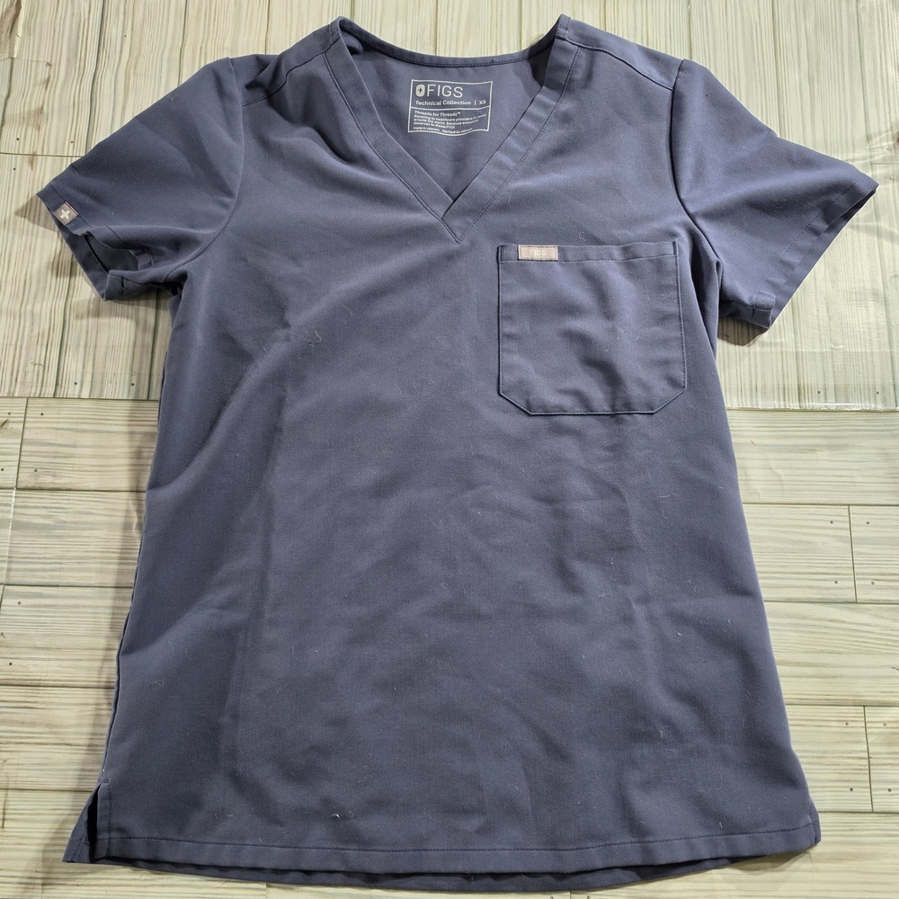 FIGS Technical Collection V-Neck Scrub Top Charcoal Gray XS 14121